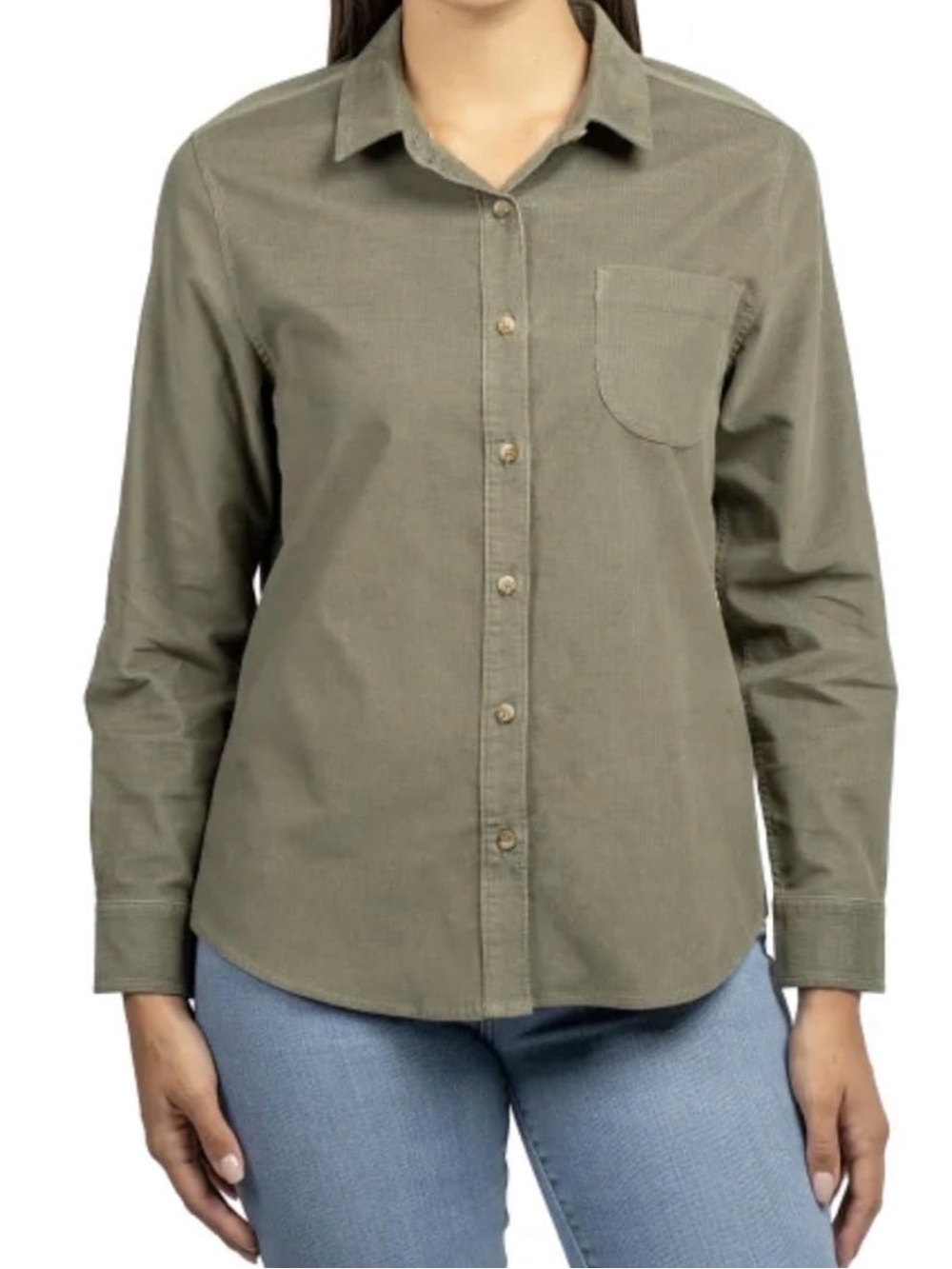 Jachs Girlfriend Women's Olive Button-Down Corduroy Shirt - Classic Long Sleeve